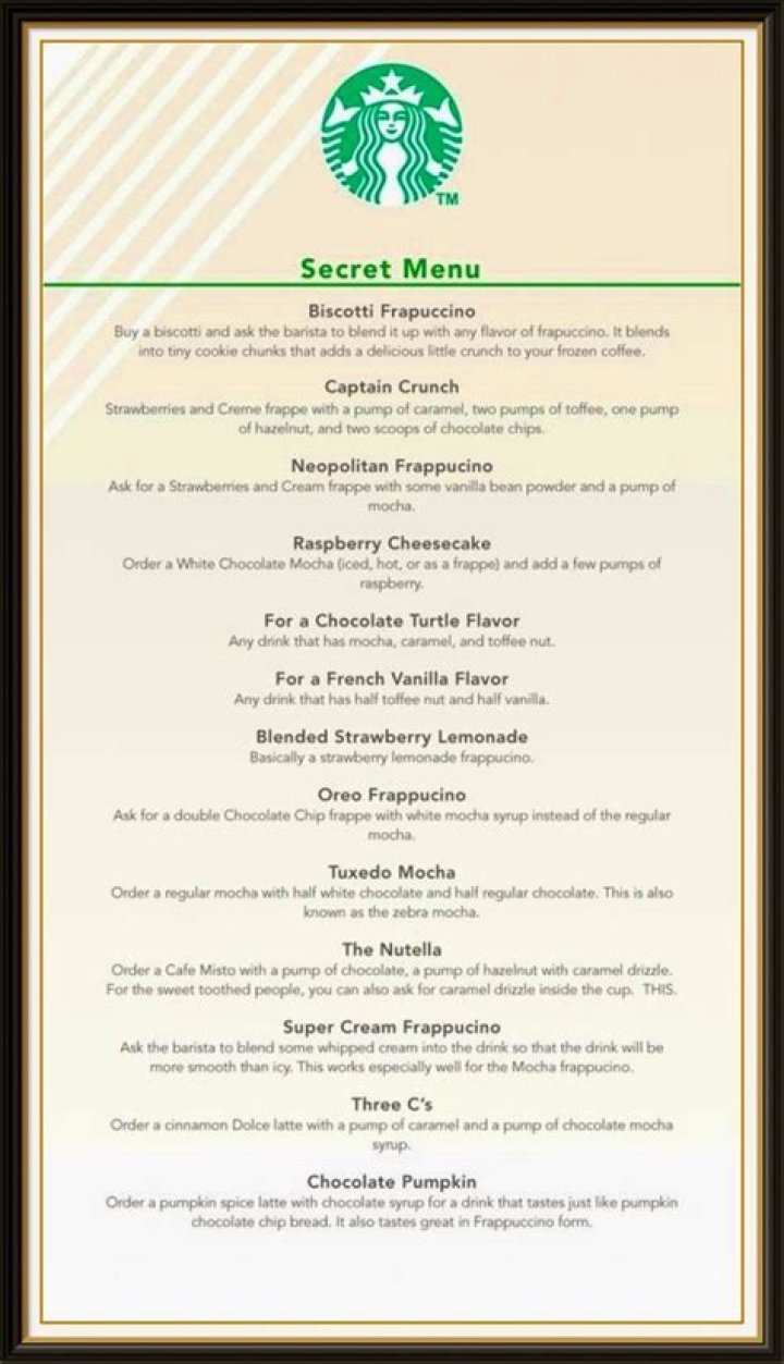 Secret Menus Starbucks Secret Menu