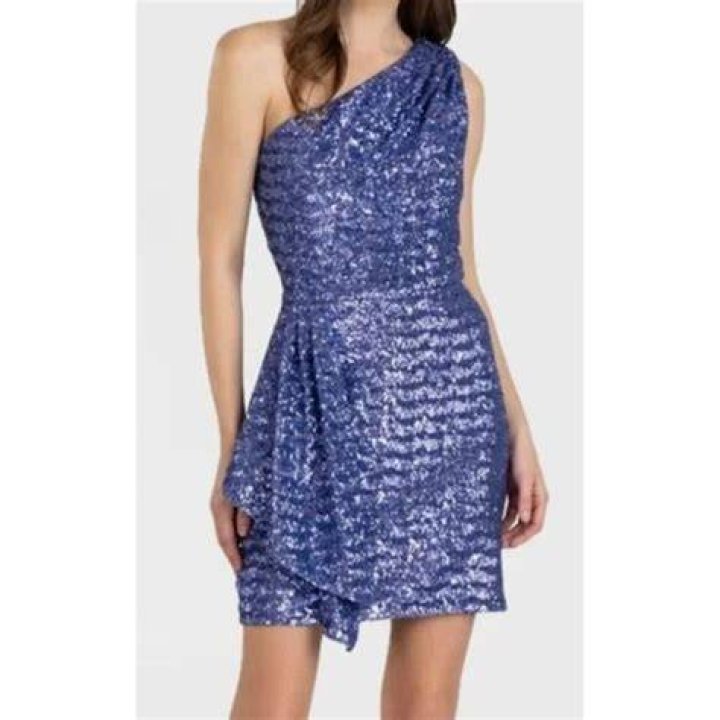 Sequined one-shoulder mini with shoulder pad detail