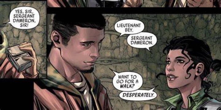 Shara Bey talking to Kes Dameron in a panel from Star Wars Shattered Empire