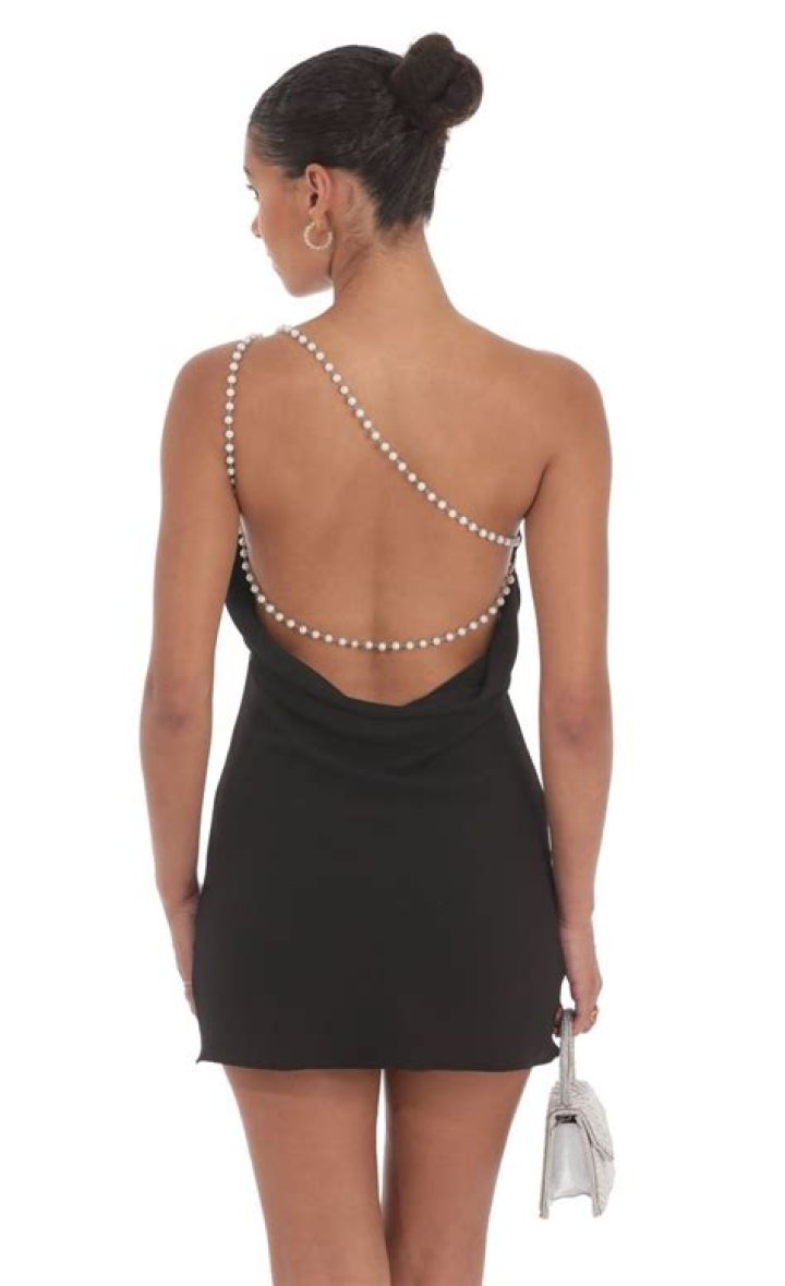 Sleeveless pearly mini with rhinestone detail