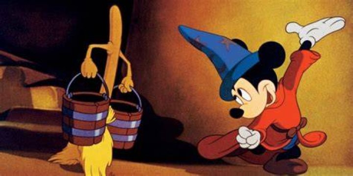 Sorcerer Mickey leading a broomstick carrying water