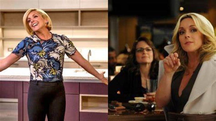 Split image depicting Jane Krakowski and Jacqueline in Unbreakable Kimmy Schmidt, and Jenna in 30 Rock