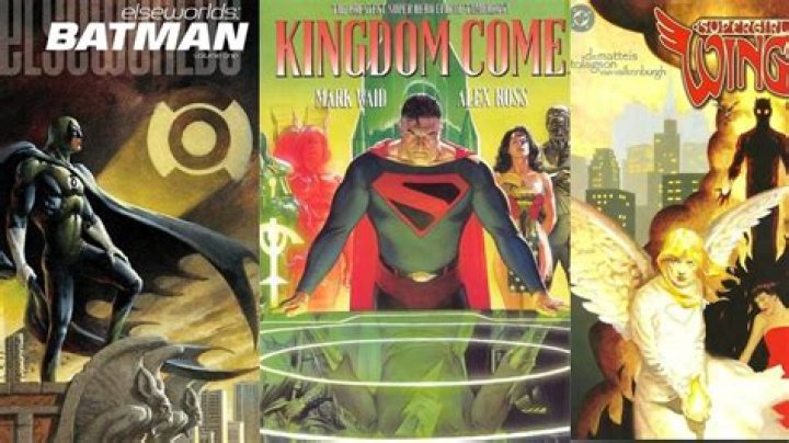 Split image of Elseworlds covers for Emerald Knight, Kingdom Come, and Supergirl Wings