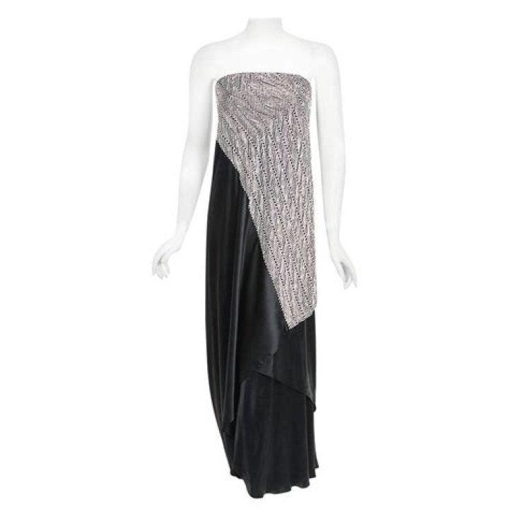 Strapless asymmetric draped gown
