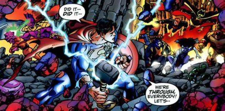 Superman Holding Mjolnir in Comic