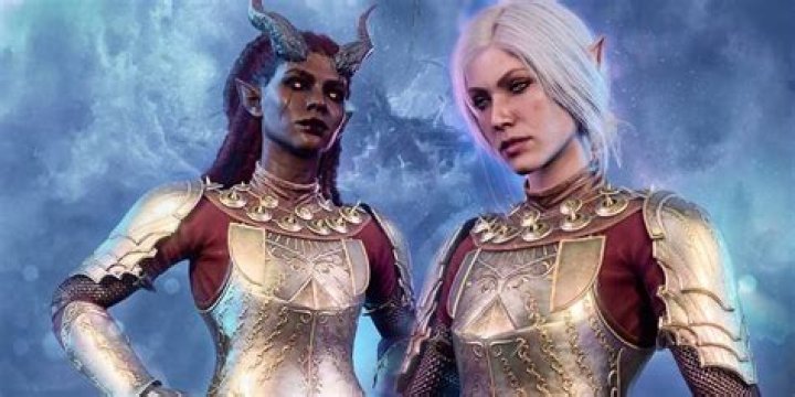 The Guardian from Baldur's Gate 3 as a tiefling on the left and elf on the right.