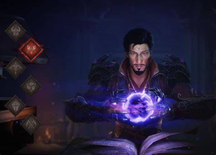The Wizard class from Diablo Immortal casts an orb of purple magic in front of them