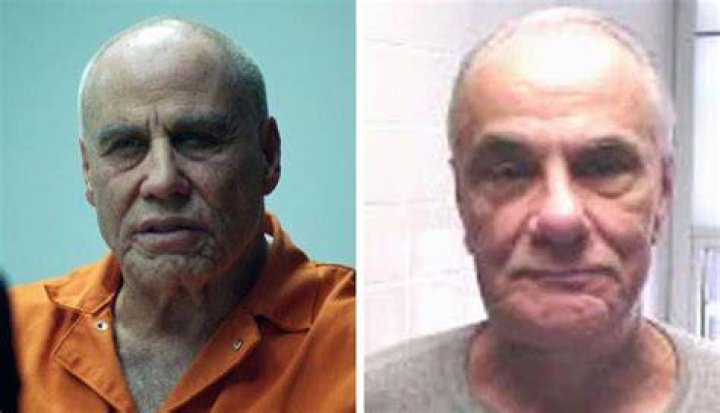 Totally transformed: Travolta, left, in character as Gotti, right, seen in 2001 in the last photo taken before his death. Photos / Gotti, Burea of Prisona