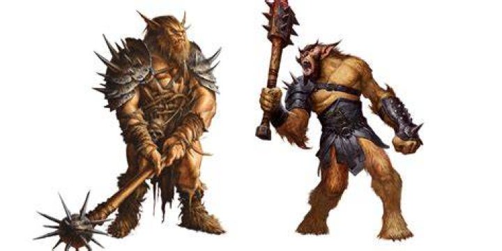 Two large bugbear stand holding big club weapons