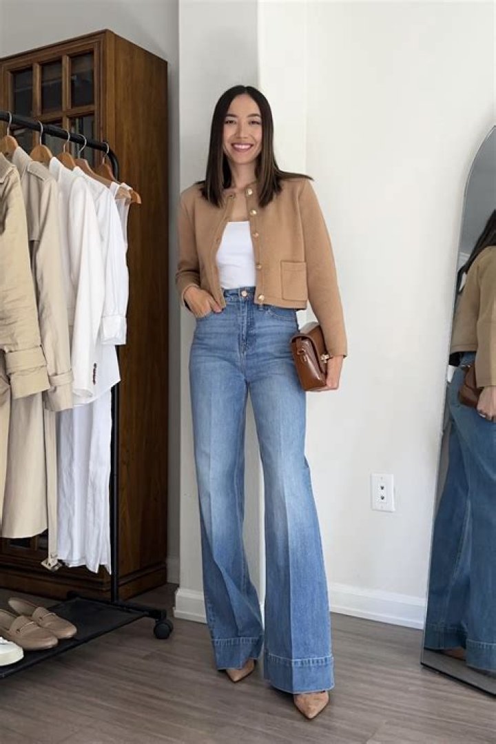 Two-piece wrap top with wide-legged high-rise pants