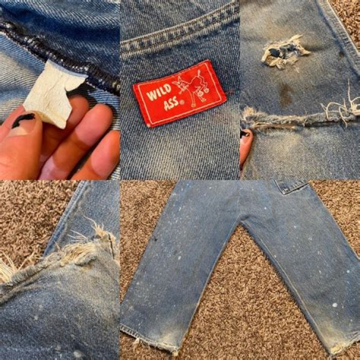 vintage distressed WILD ASS double knee denim... Depop
