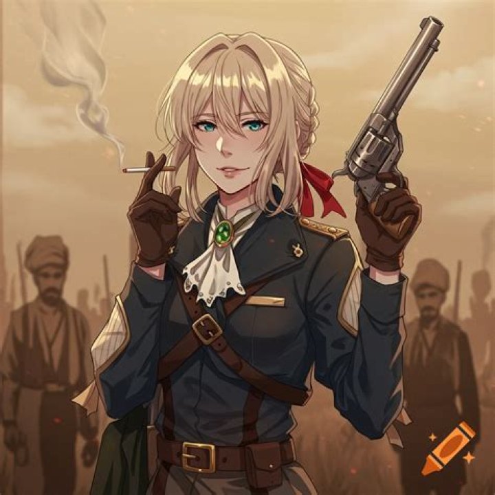 Violet gives a salute in Violet Evergarden.